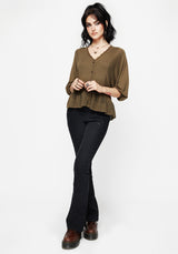 Avalon Puff Sleeve Button Up Knit Blouse