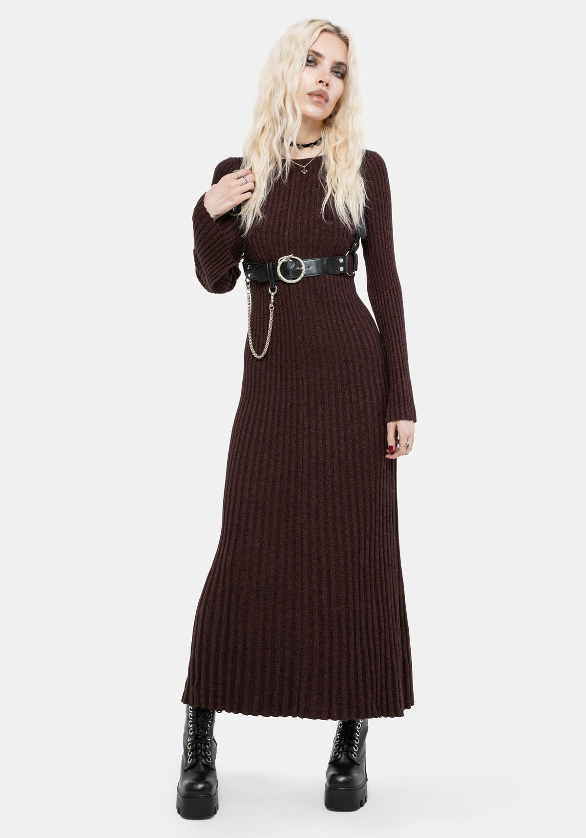 knit dress uk Heathered Knit Cable Knit Sweater Dress
