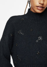 Phantom Cotton Embellished Cross Crop Jumper