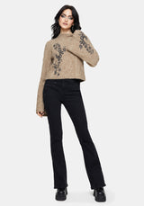 Ravelle Cotton Floral Printed Flare Cable Knit Jumper
