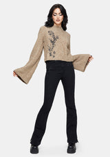 Ravelle Cotton Floral Printed Flare Cable Knit Jumper