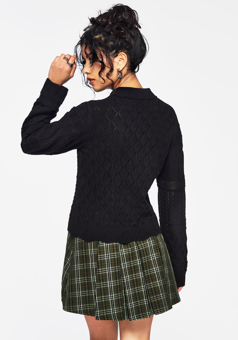 Yewtree Gothic Arch Pointelle Button Down Knit Cardigan