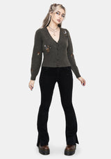 Hexborn Baba Yaga V Neck Embroidered Knit Cardigan