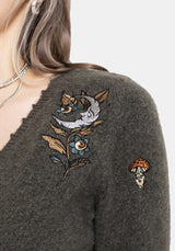 Hexborn Baba Yaga V Neck Embroidered Knit Cardigan