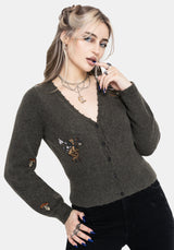 Hexborn Baba Yaga V Neck Embroidered Knit Cardigan