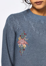 Selenia Moth Embroidered Cable Twist Knit Jumper - Blue