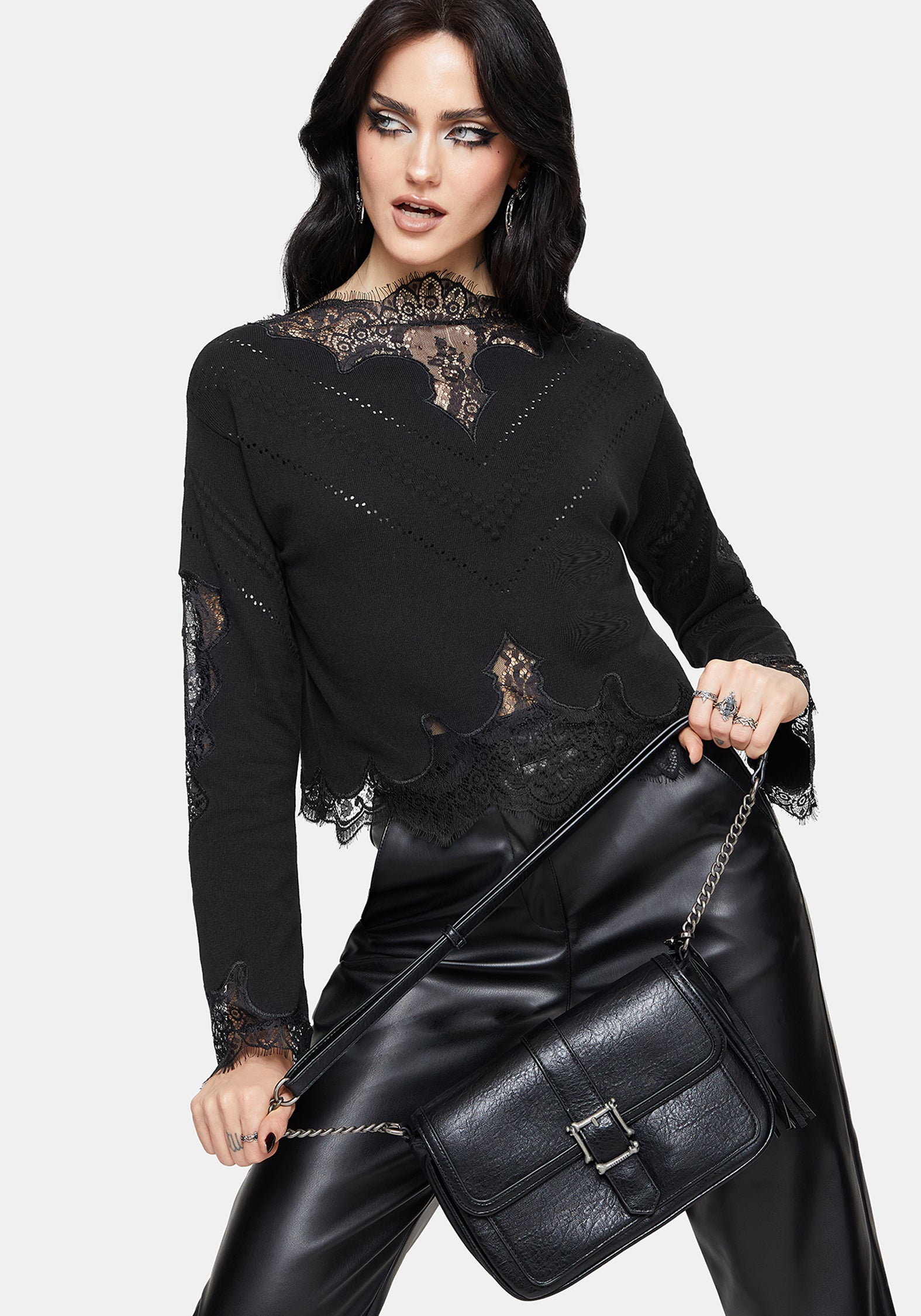 Stormwoken Pointelle Lace Detail Knit Jumper – Disturbia