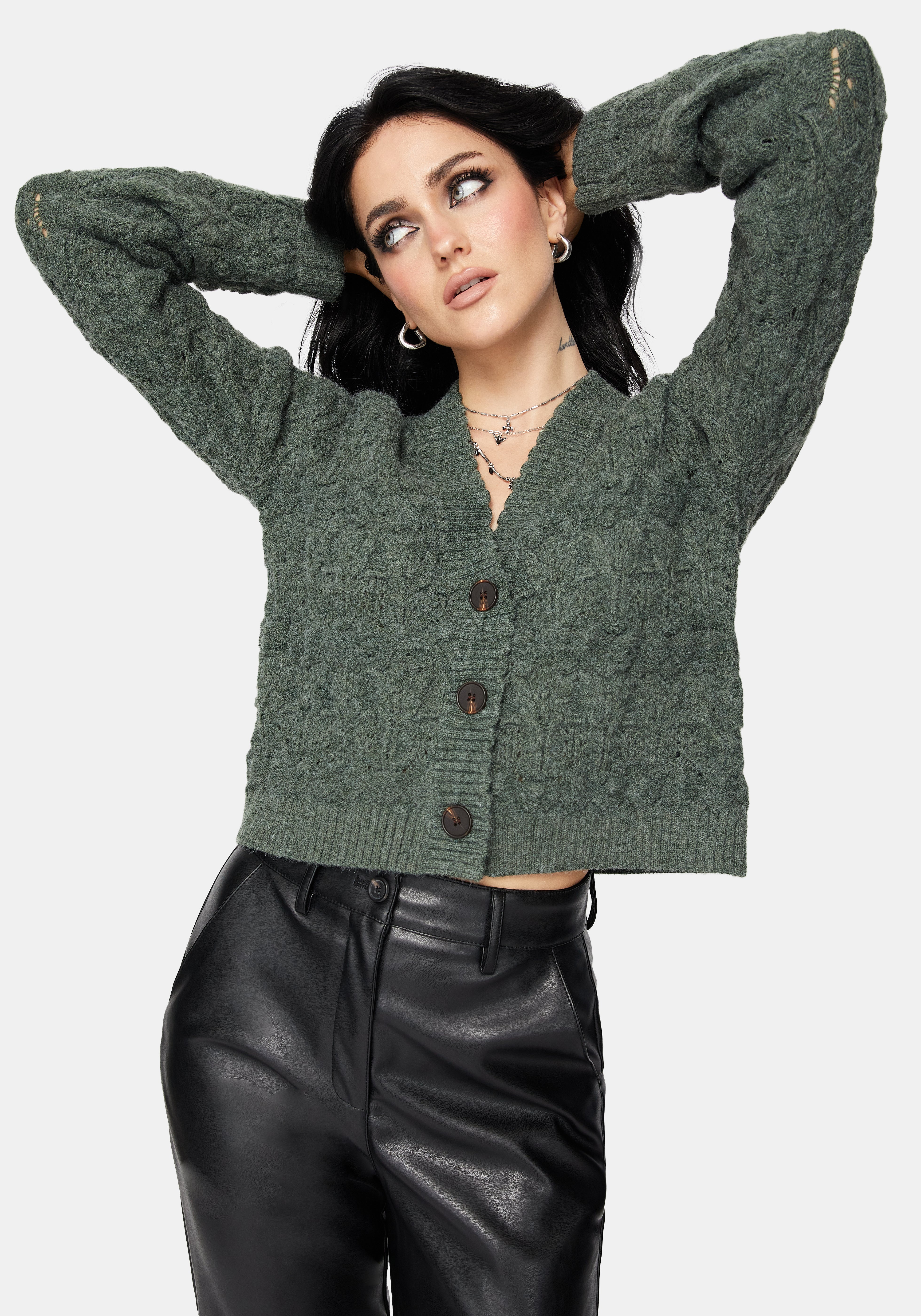 Cadmium Pointelle Knit Cardigan - Teal – Disturbia