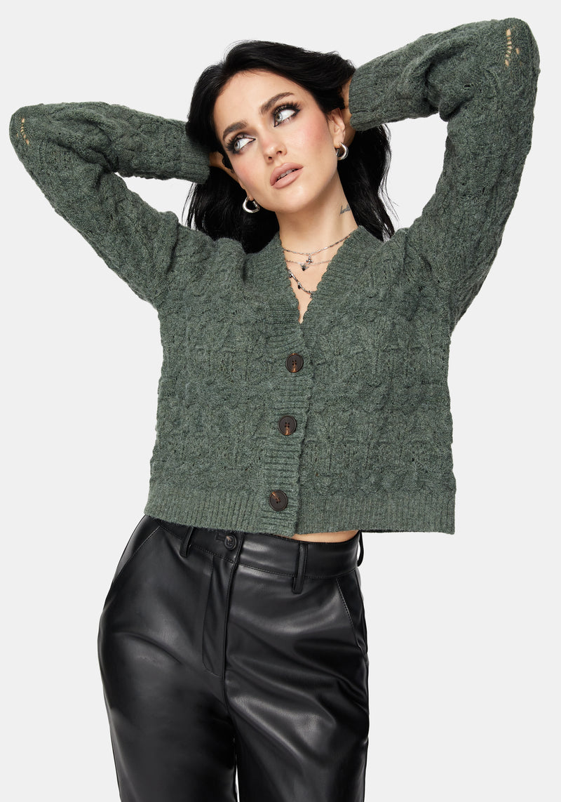 Cadmium Pointelle Knit Cardigan - Teal