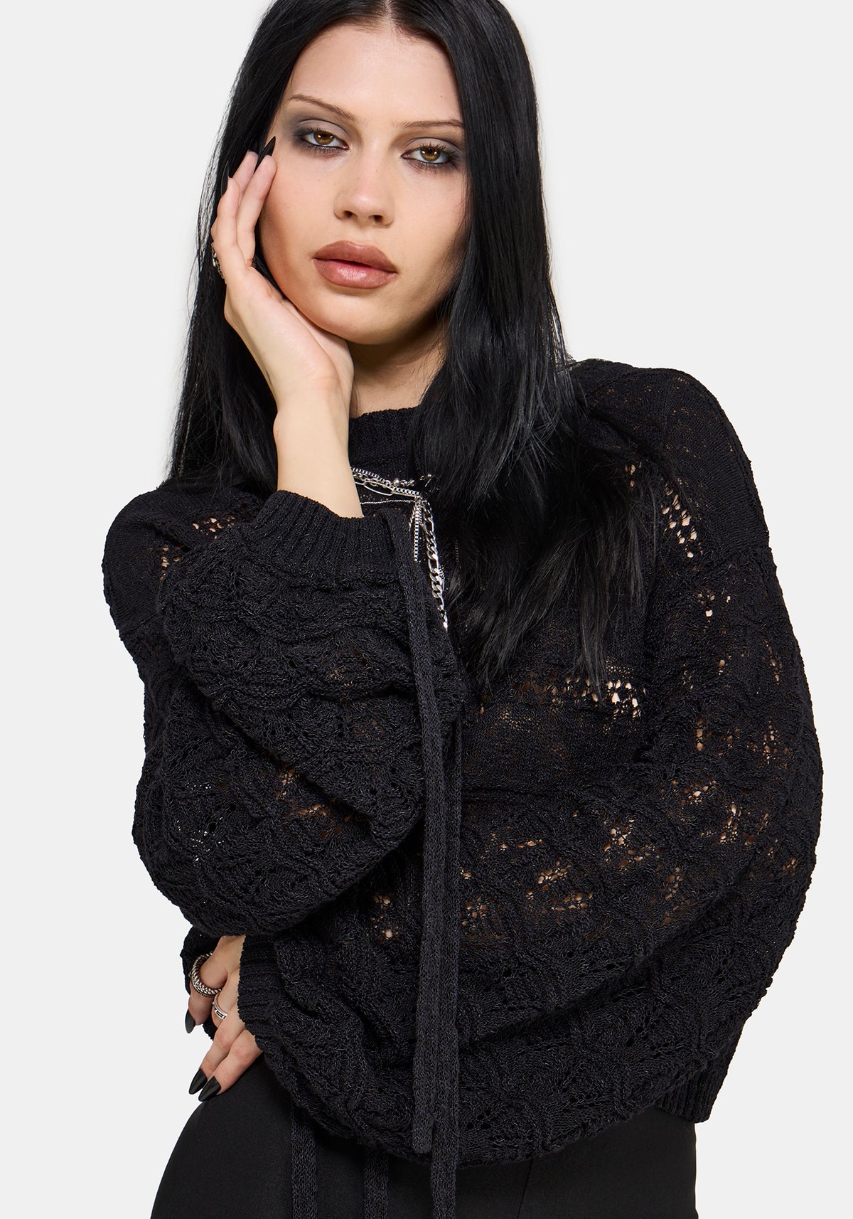 Cherith Balloon Sleeve Pointelle Stripe Jumper