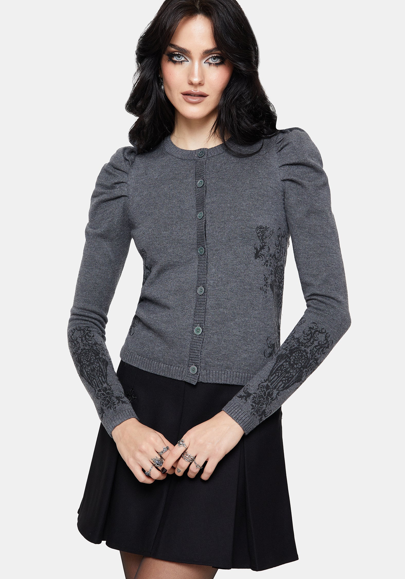 Nia Puff Sleeve Printed Arch Knit Cardigan