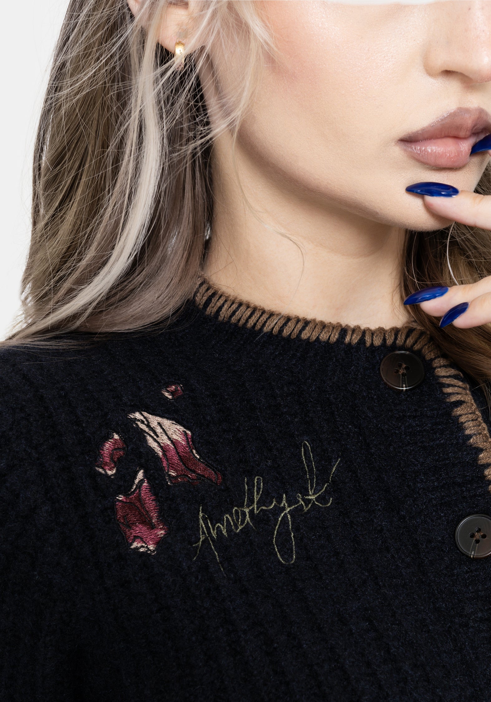 Ame Embroidered Blanket Stitch Cardigan