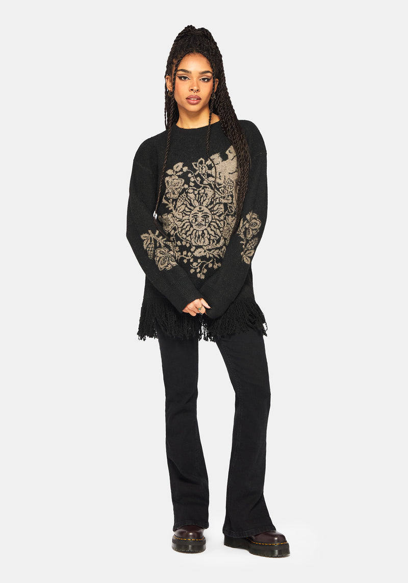 Dia Fringe Hem Jacquard Knit Jumper