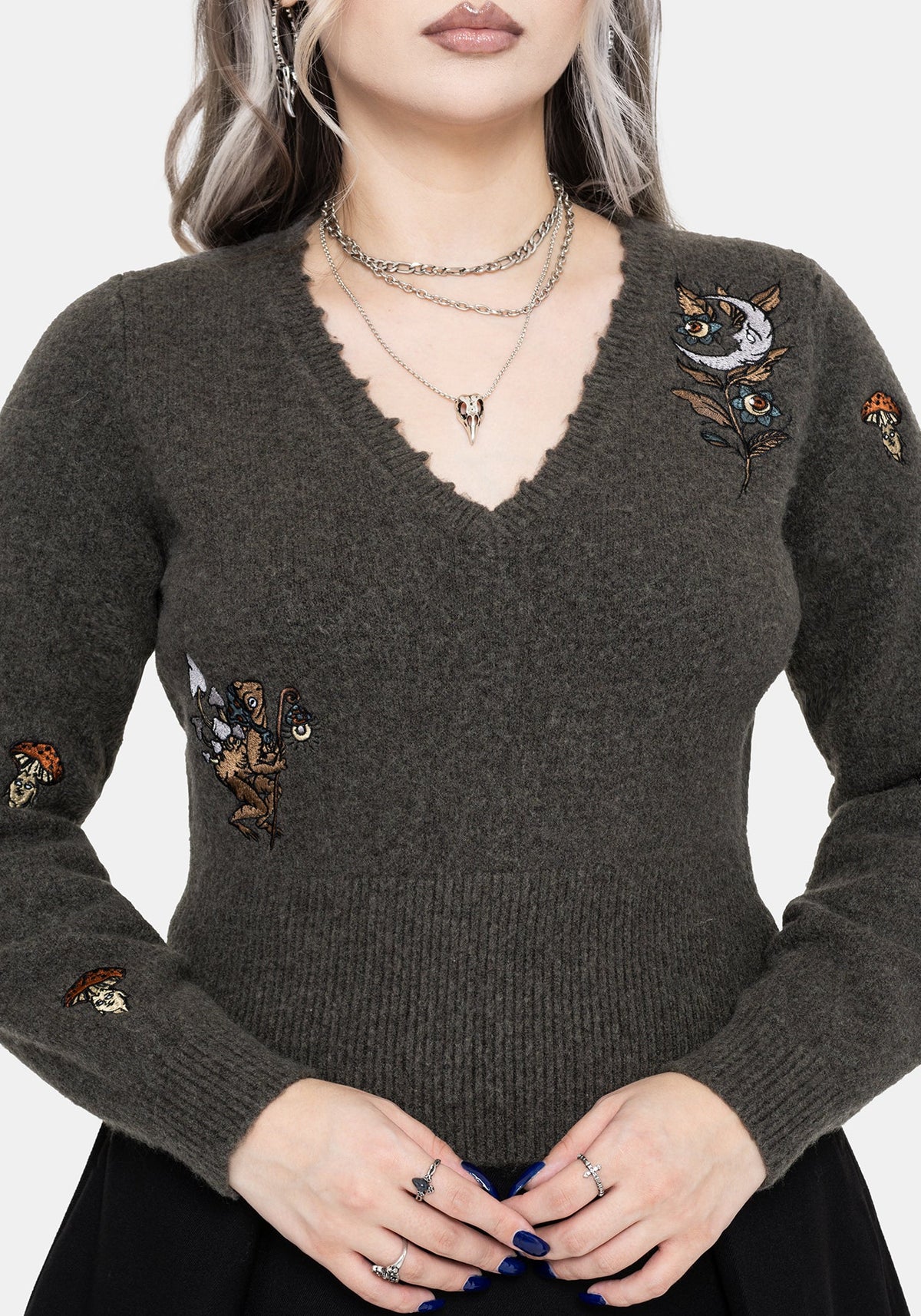 Hexborn Baba Yaga V Neck Embroidered Knit Jumper
