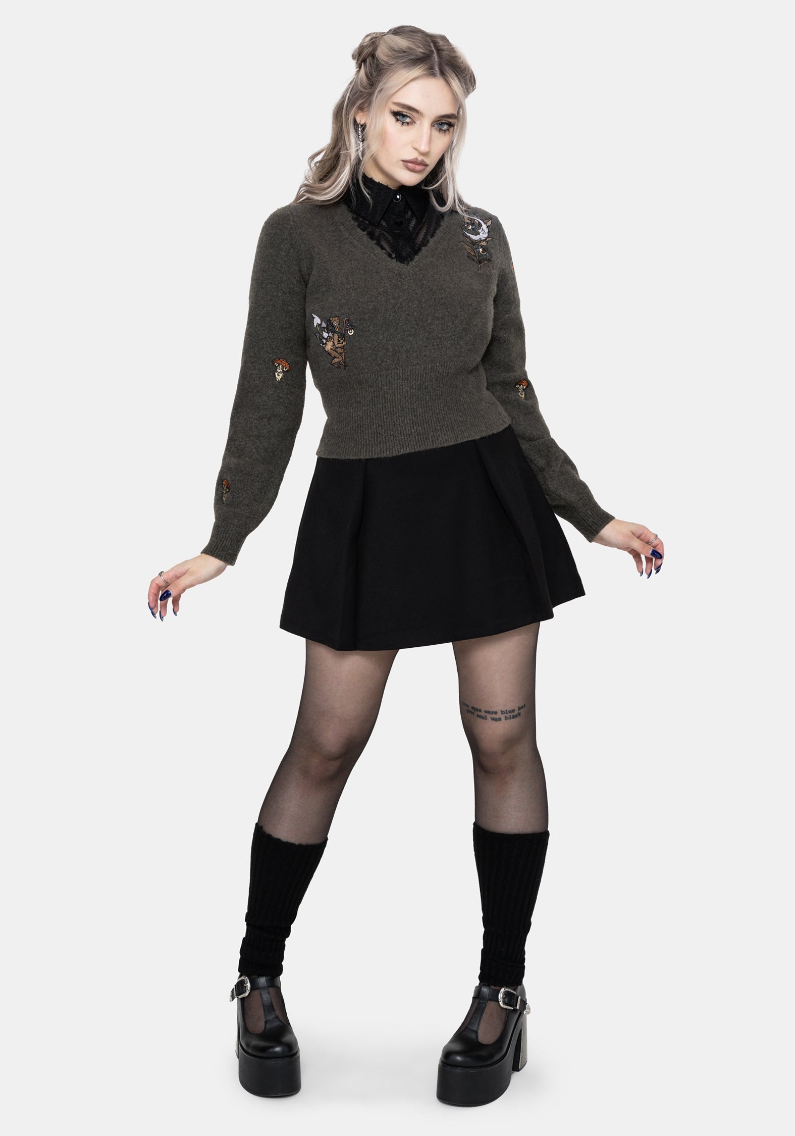 Hexborn Baba Yaga V Neck Embroidered Knit Jumper