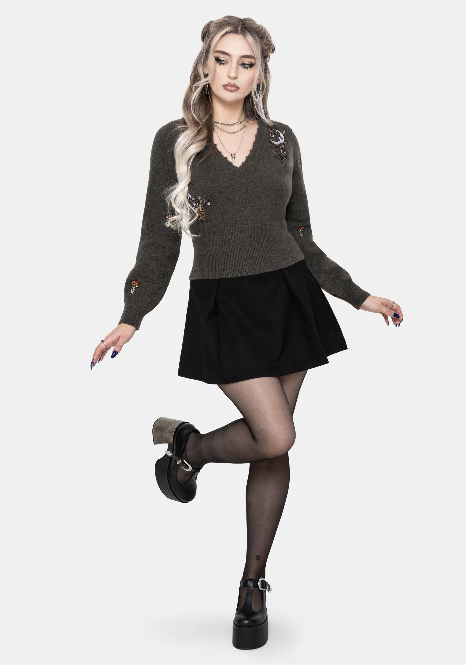 Hexborn Baba Yaga V Neck Embroidered Knit Jumper