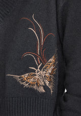 Ember Moth Embroidered V-Neck Knit Jumper