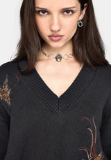 Ember Moth Embroidered V-Neck Knit Jumper