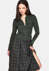Cybele Embroidered Button Up Ribbed Knit Cardigan - Green