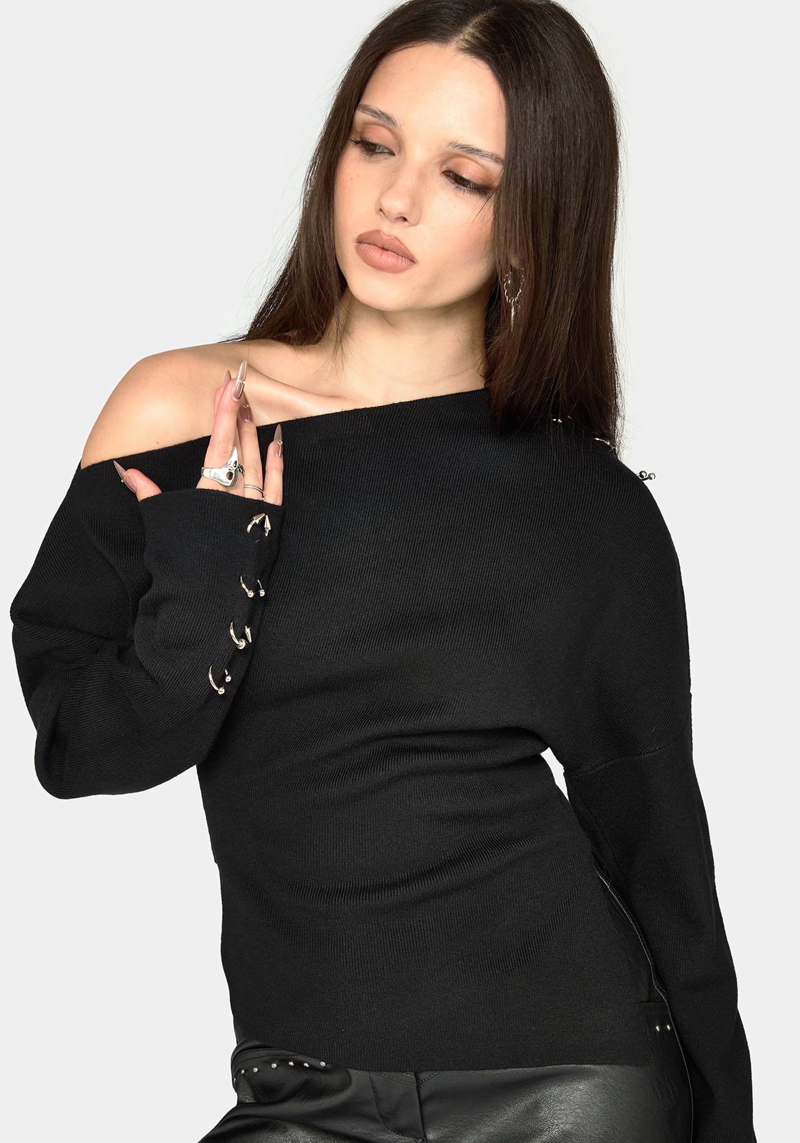 Madigan Asymmetric Piercing Knit Top