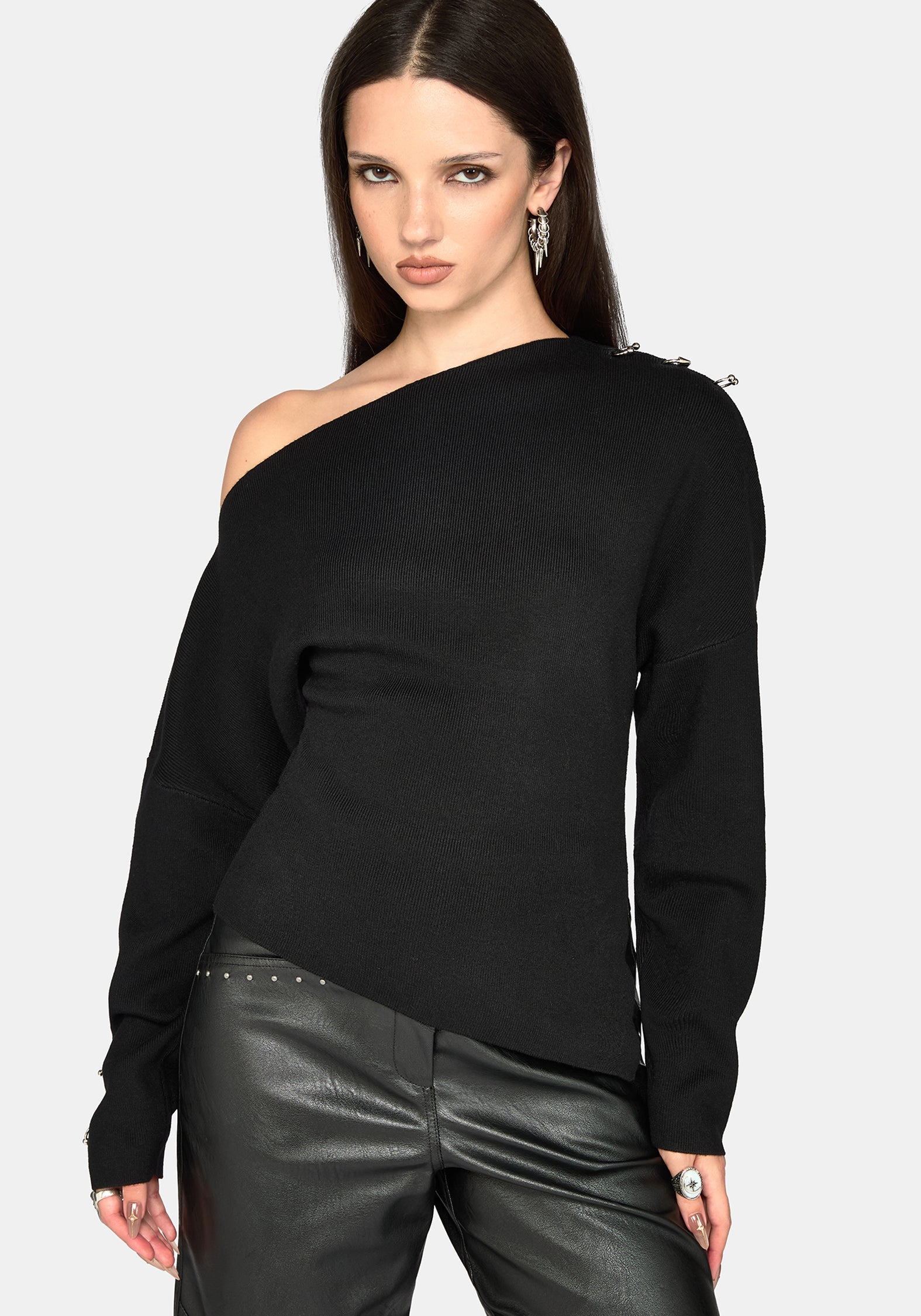 Madigan Asymmetric Piercing Knit Top