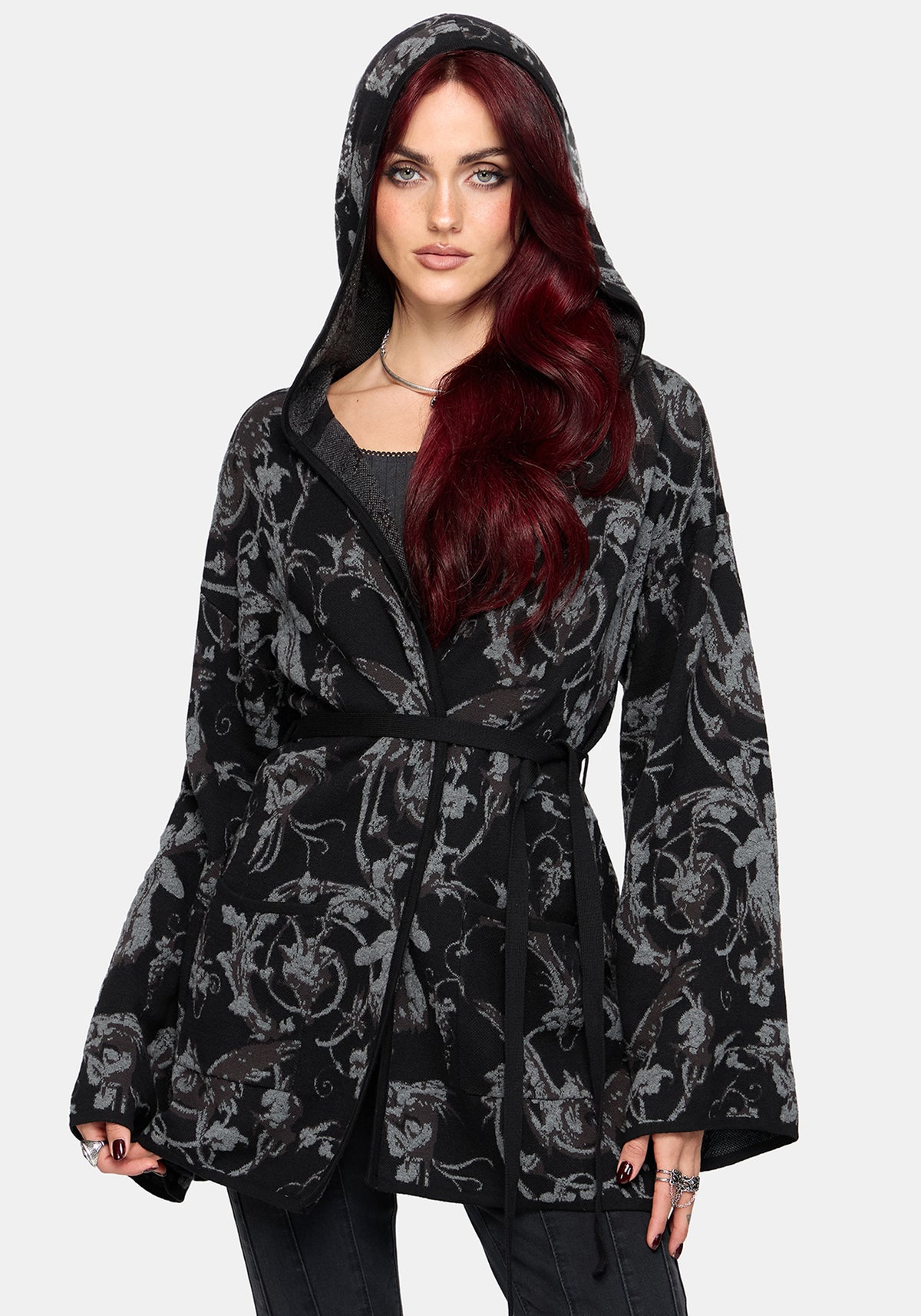 Eros Jacquard Hooded Knit Kimono