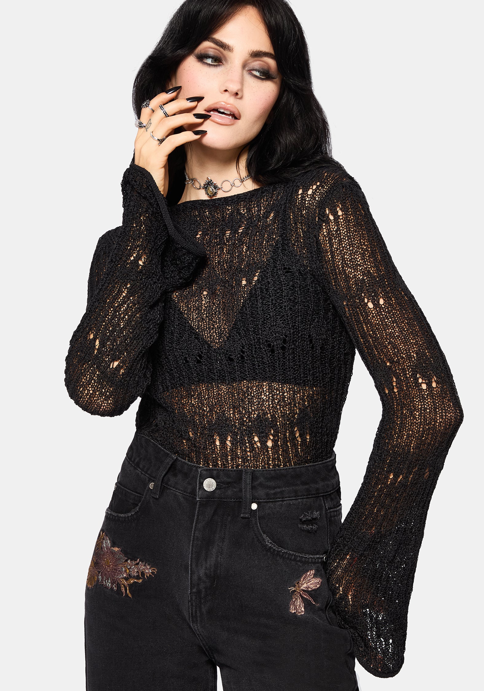 Damien Ladder Knit Top - Black S