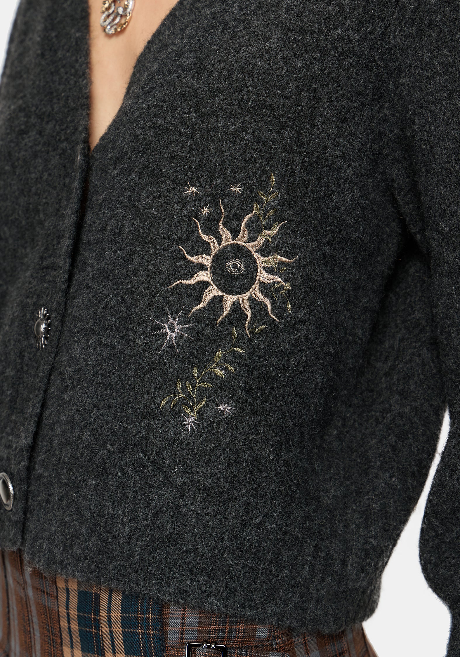 Mogor Celestial Embroidered Knit Cardigan