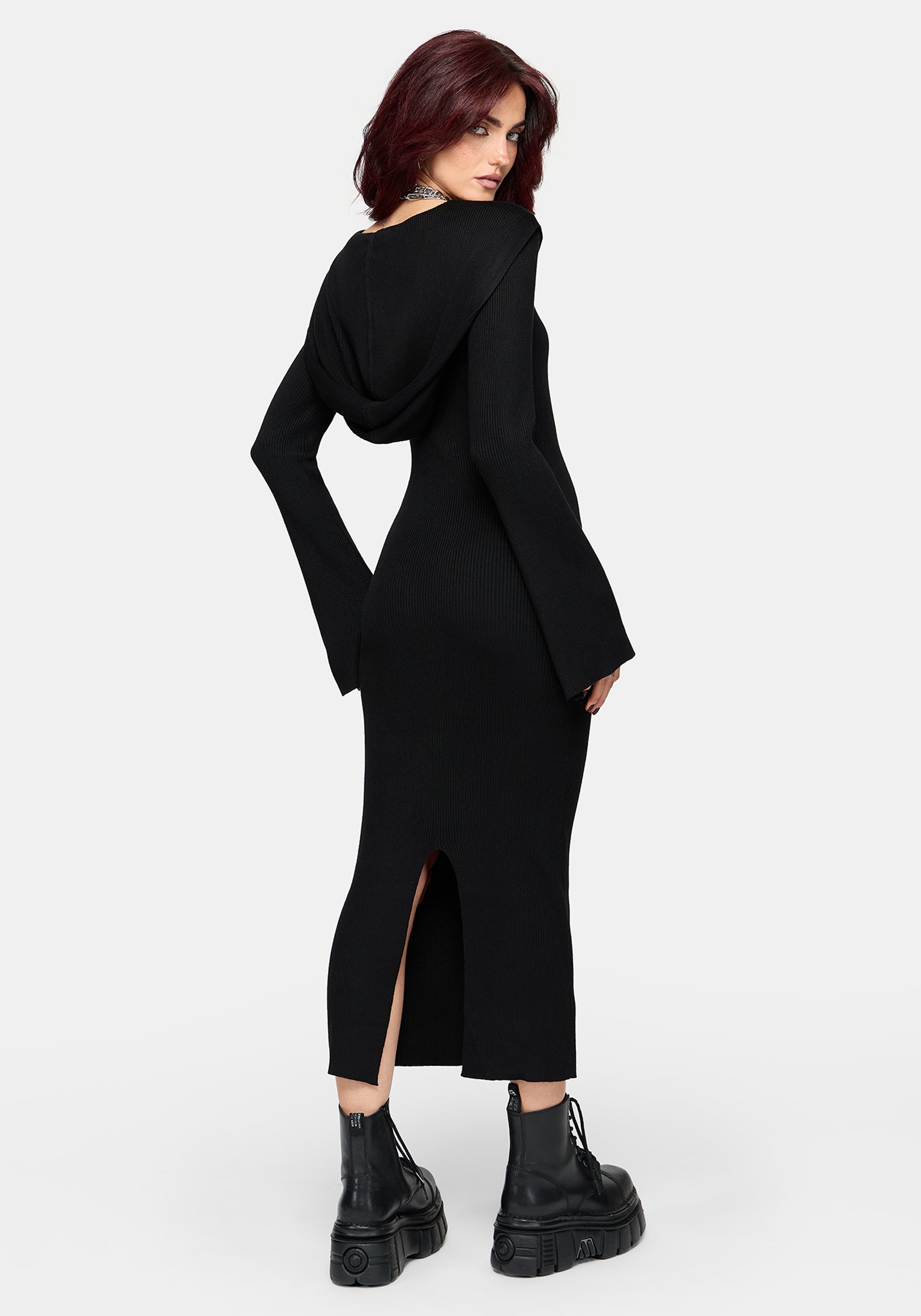 Heike Hooded Ribbed Knit Dress