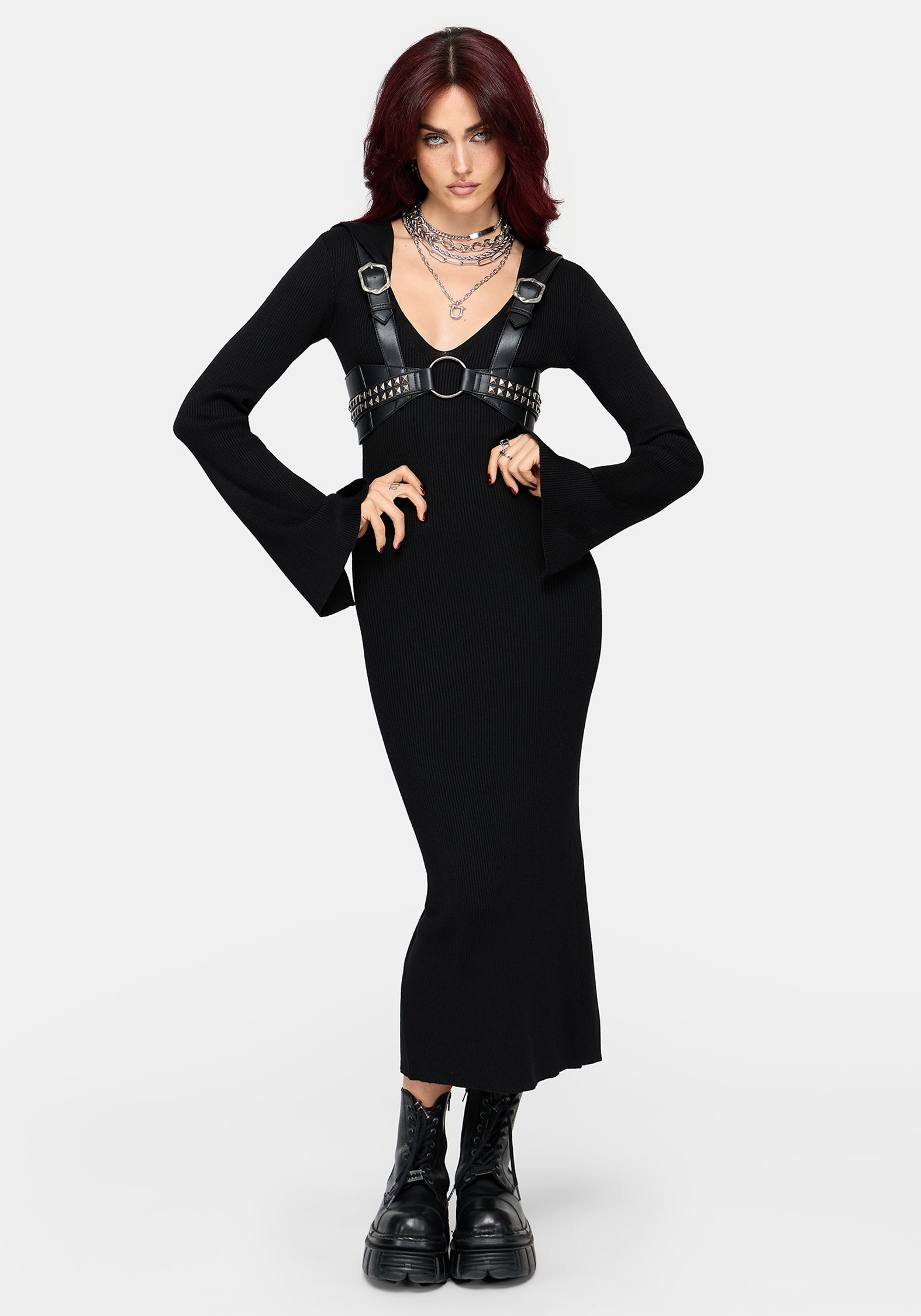 Heike Hooded Ribbed Knit Dress