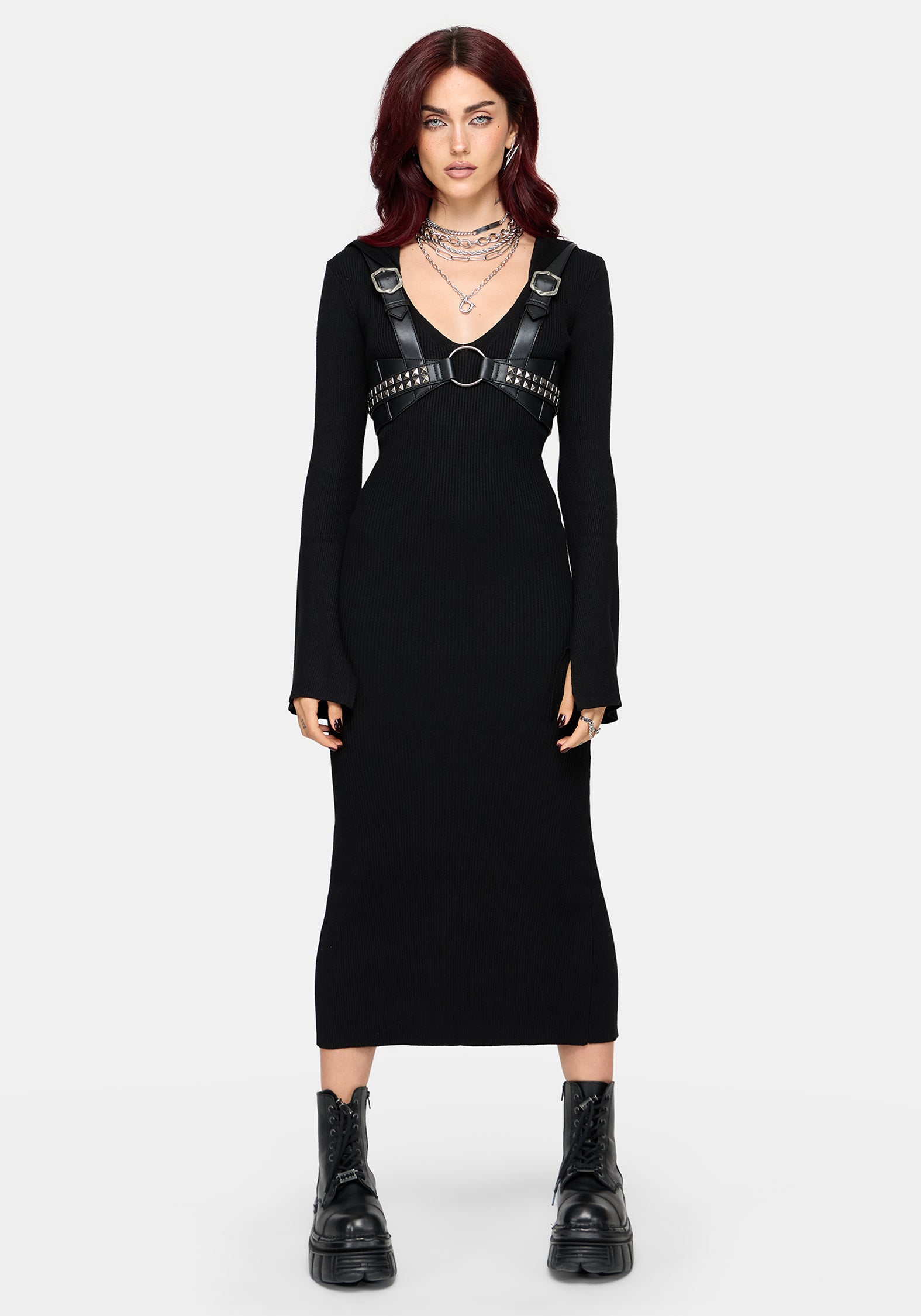 Heike Hooded Ribbed Knit Dress