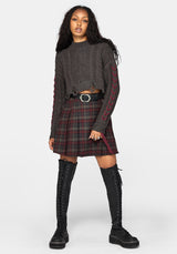 Skulk Distressed Cable Knit Crop Jumper - Charcoal