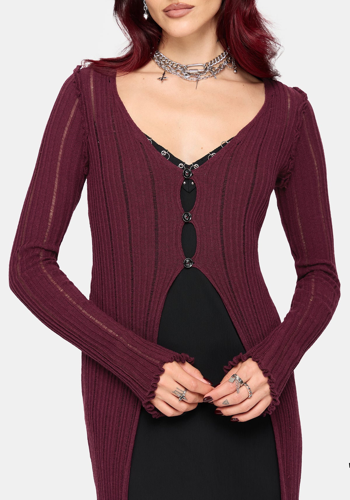 Faylin Ladder Stitch Longline Cardigan