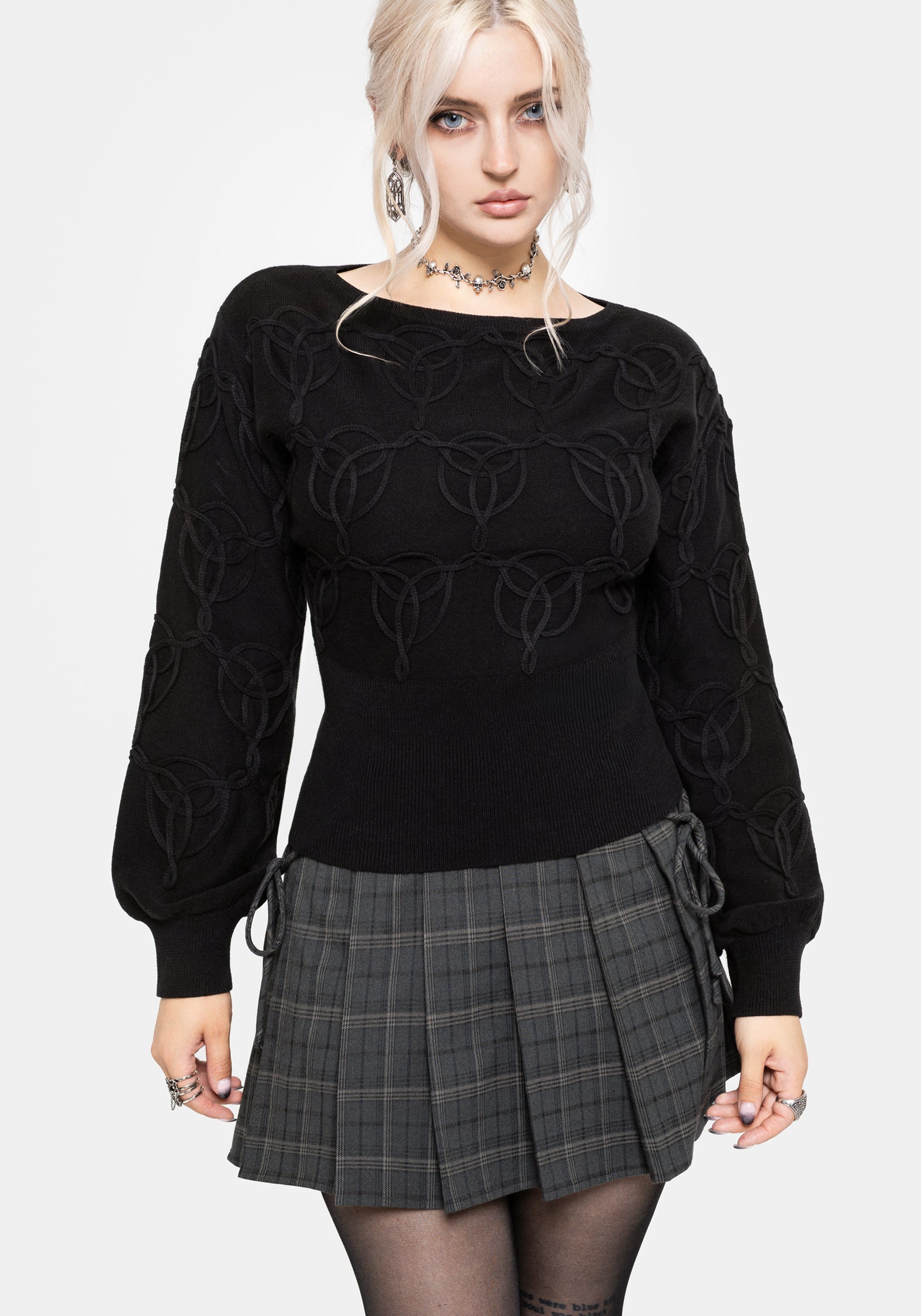 Covet Cotton-Blend Witches Knot Cable Knit Jumper - Black