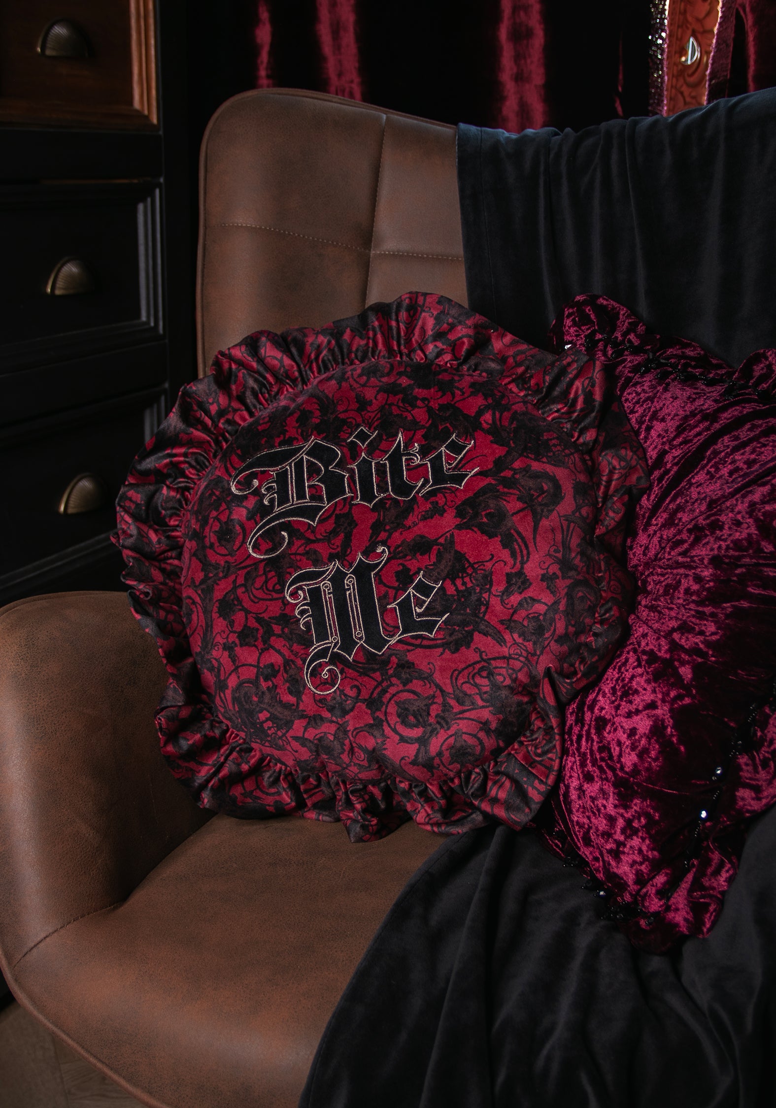Bite Me Velvet Ruffle Cushion