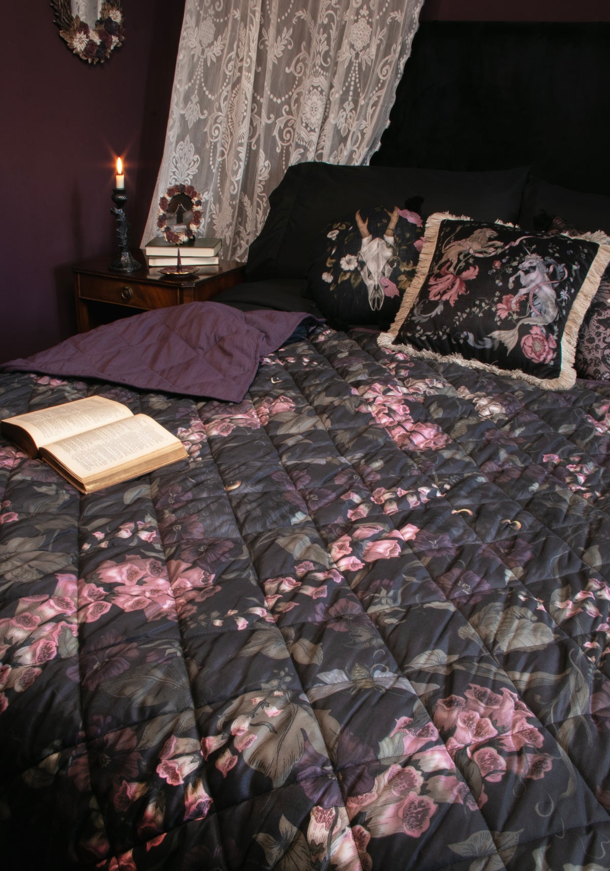 Noctua Owl Foxglove Quilted Throw