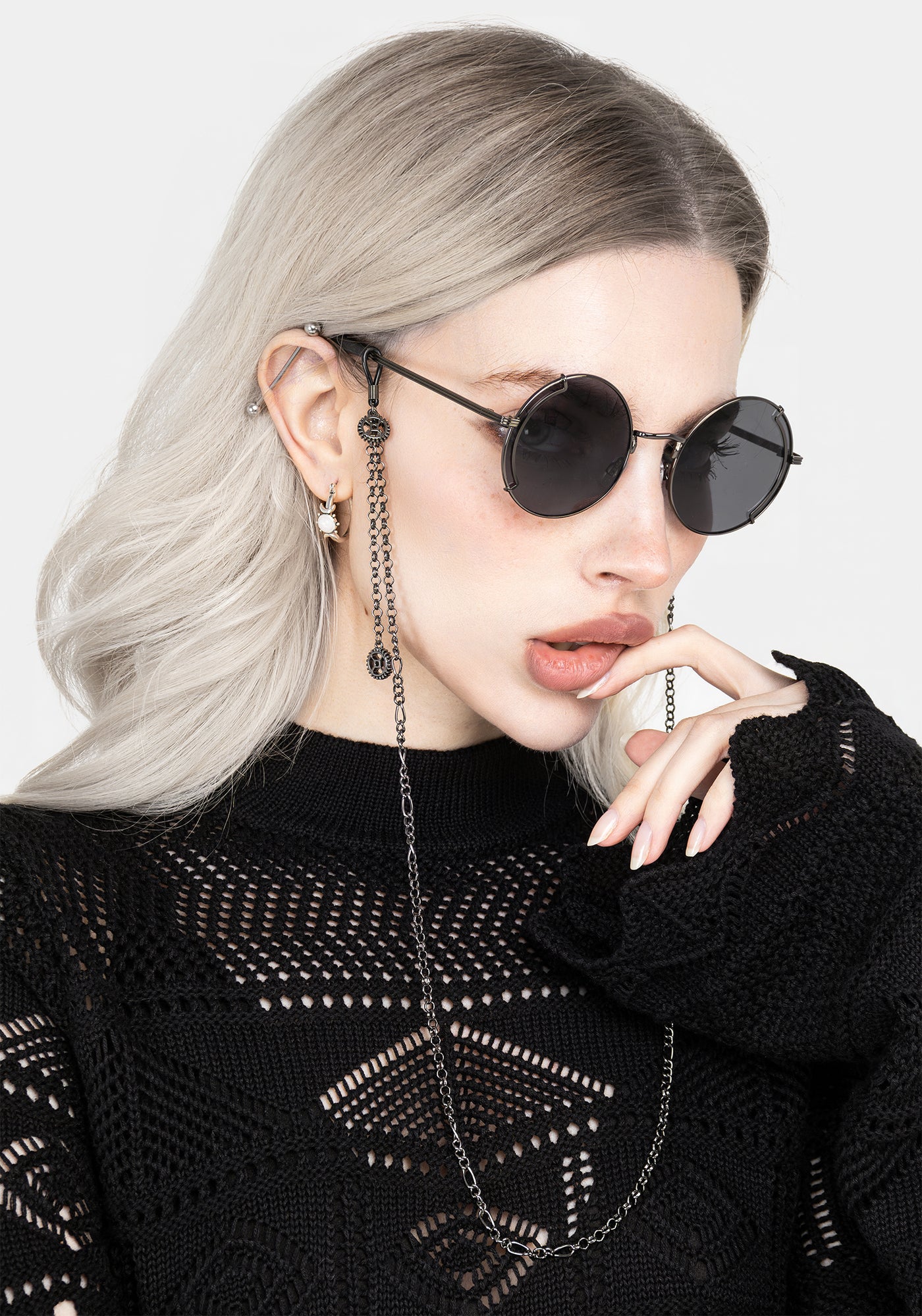 Disturbia Emilie Round Sunglasses with Chain Sunglasses