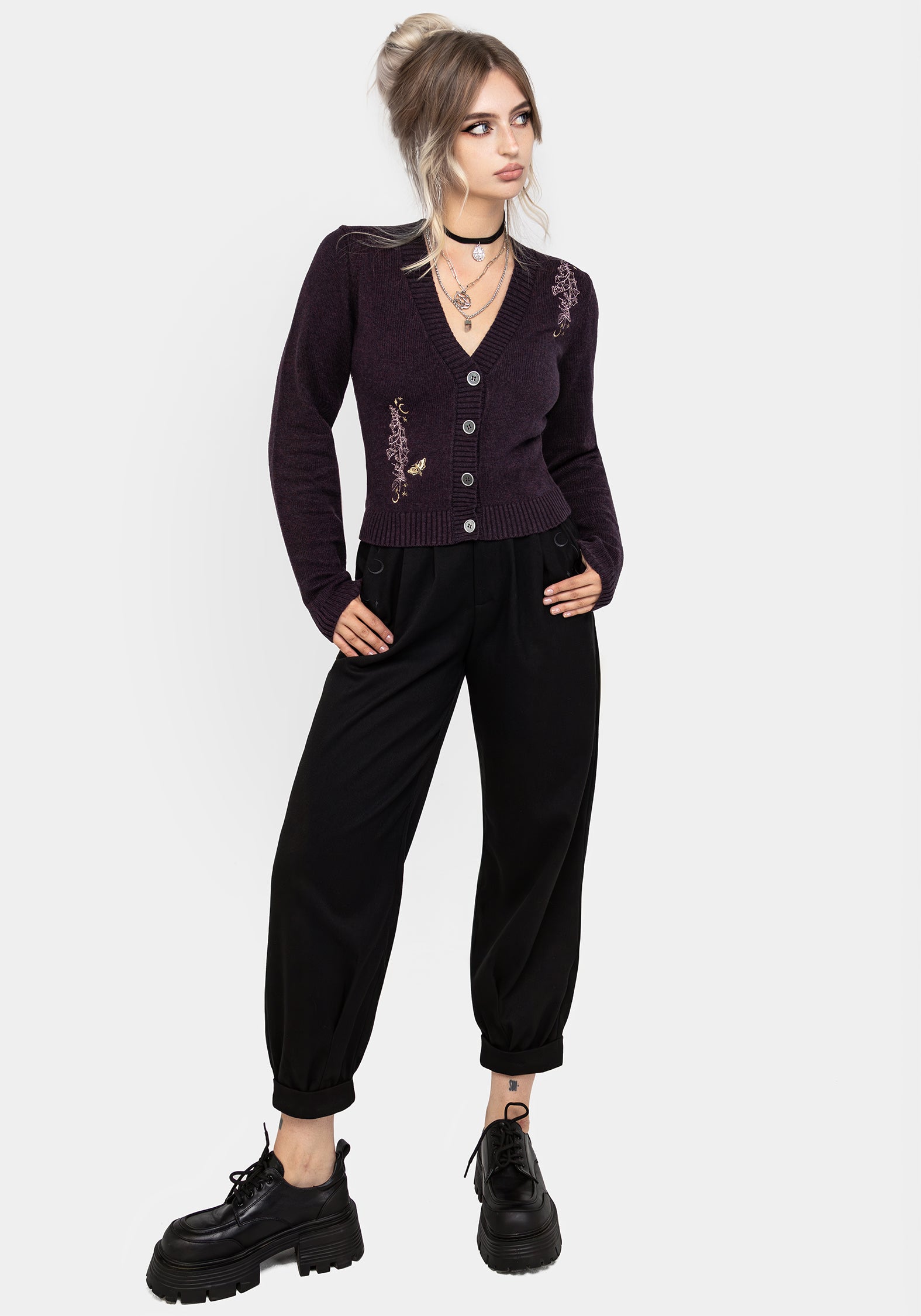 Disturbia | Foxglove Embroidered Knit Cardigan | Cardigans