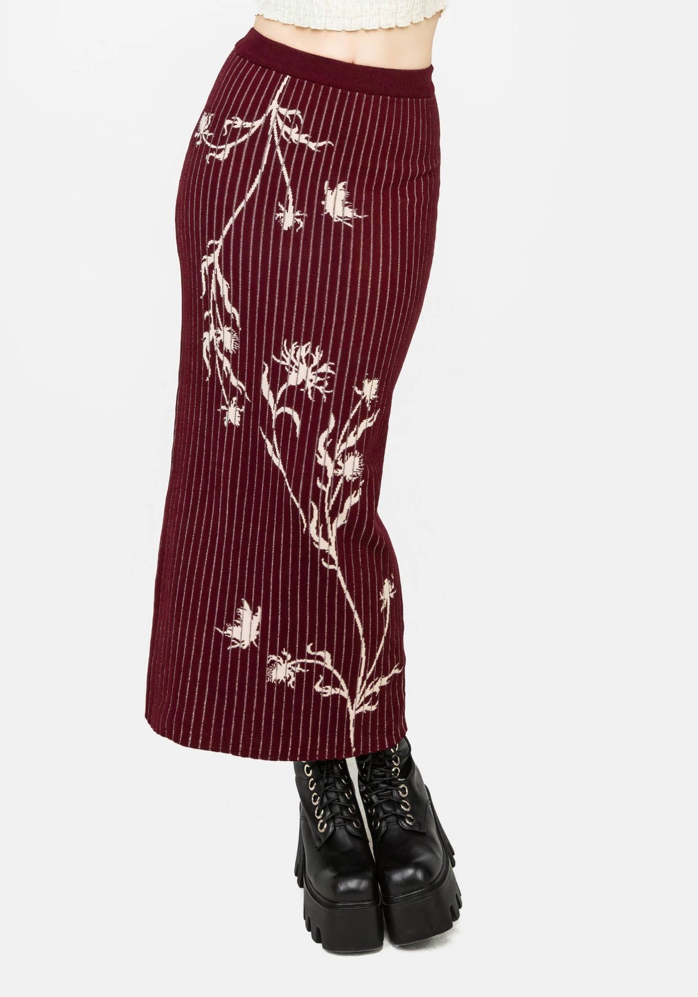 Disturbia | Diastella Floral Jacquard Rib Knit Maxi Skirt | Skirts