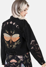 Griffinfly Embroidered Distressed Denim Jacket