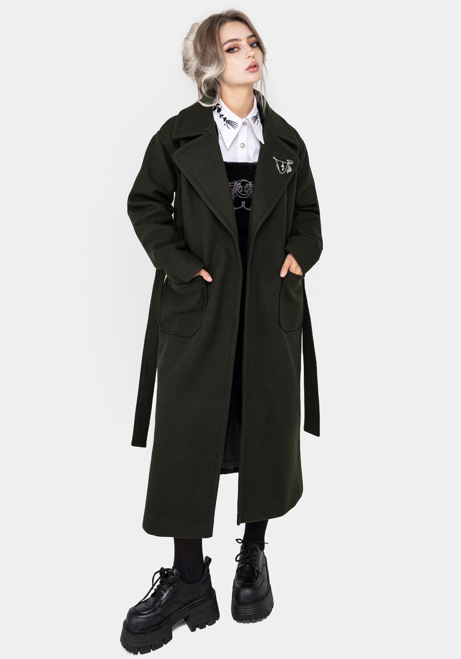 Disturbia | Meltdown Oversized Coat with Brooch - Green | Coats