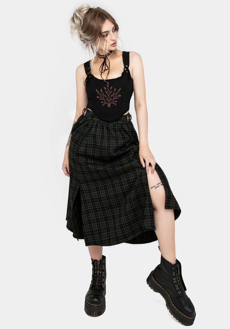 Disturbia Nightingale Buckled Check Midi Skirt Skirts