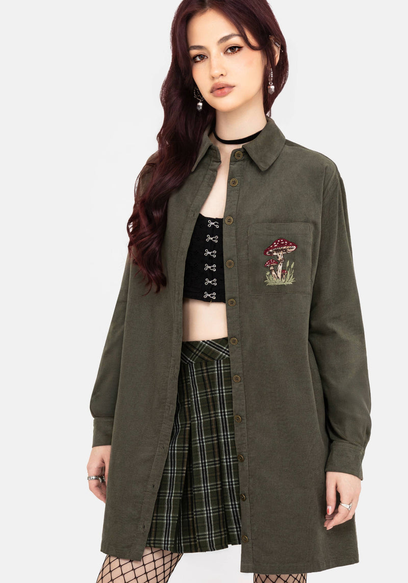 Whimsical Pocket Embroidered Mini Shirt Dress