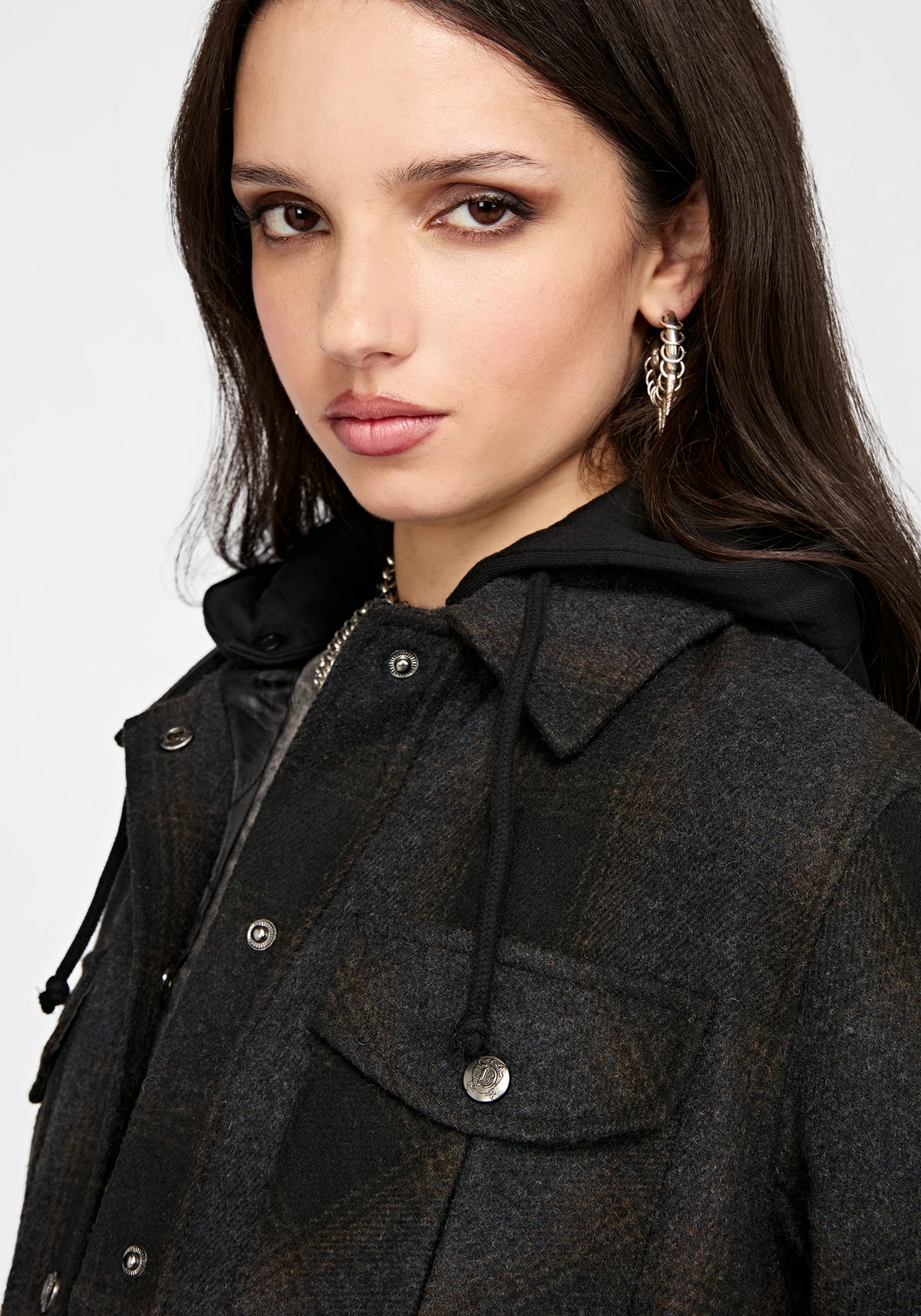 Marceline Hooded Pocket Check Shacket