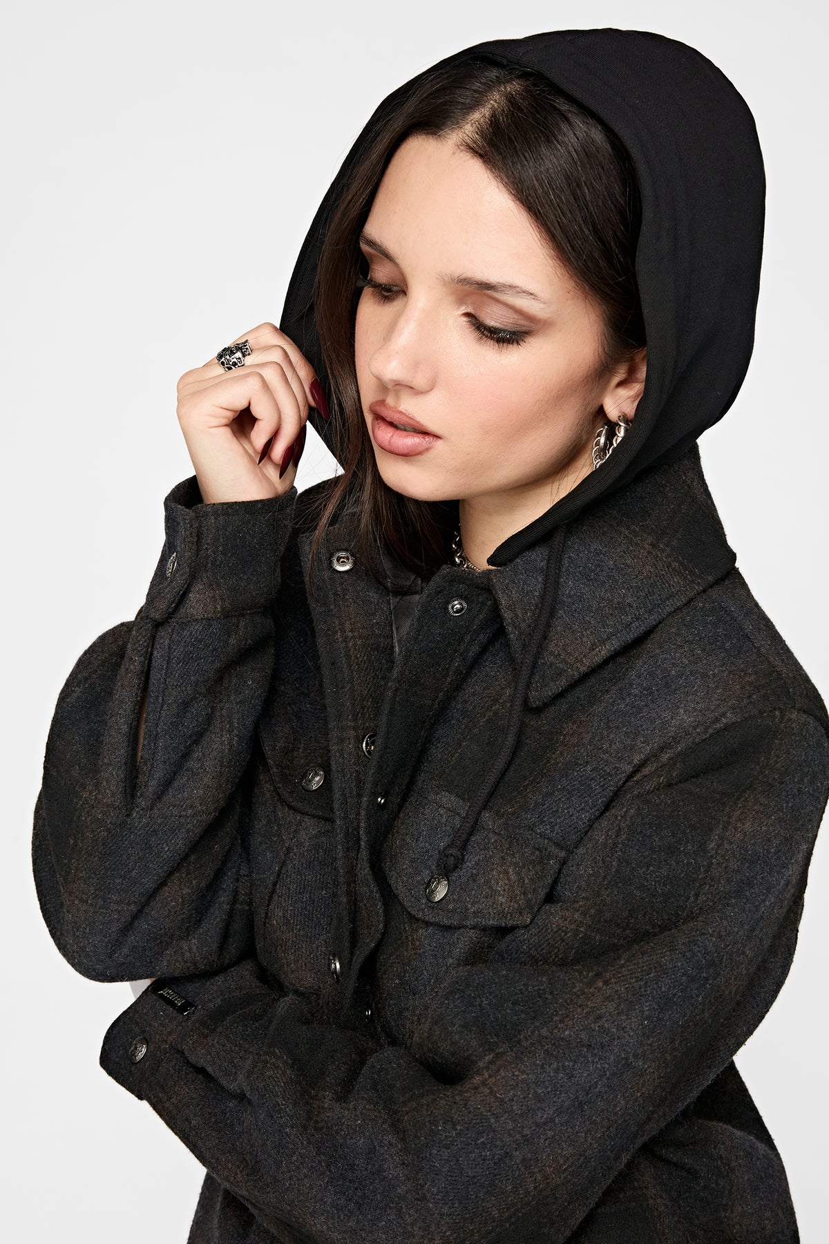 Marceline Hooded Pocket Check Shacket