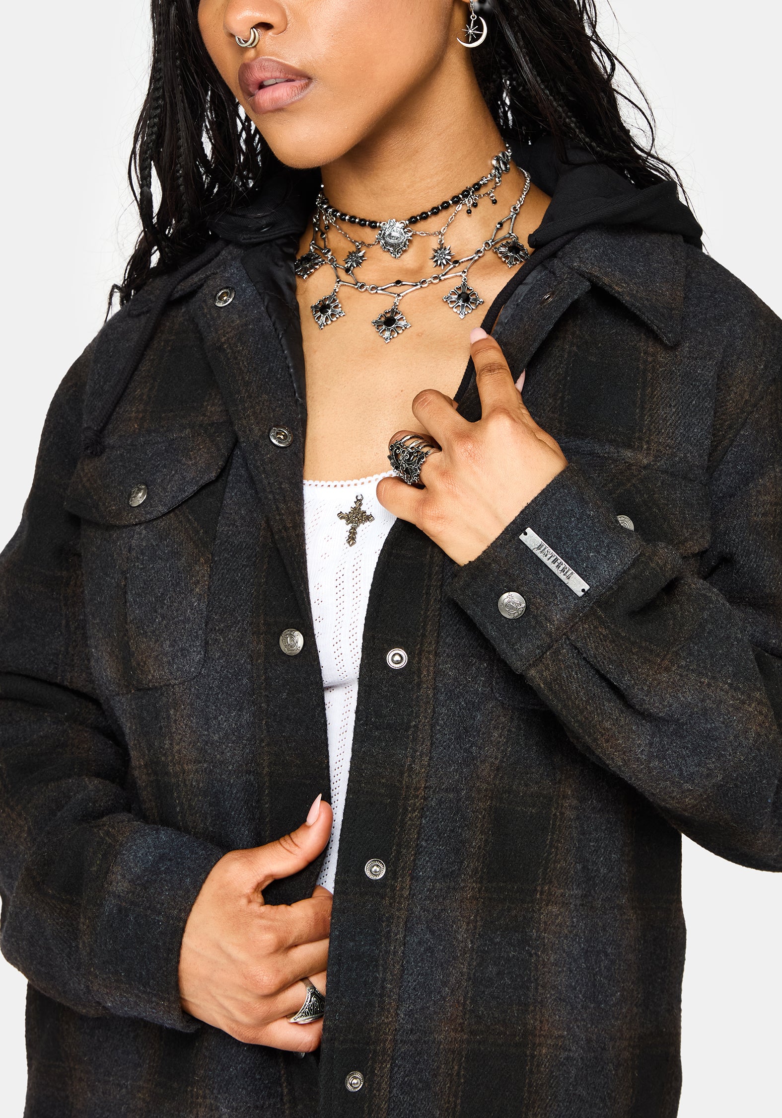 Marceline Hooded Pocket Check Shacket