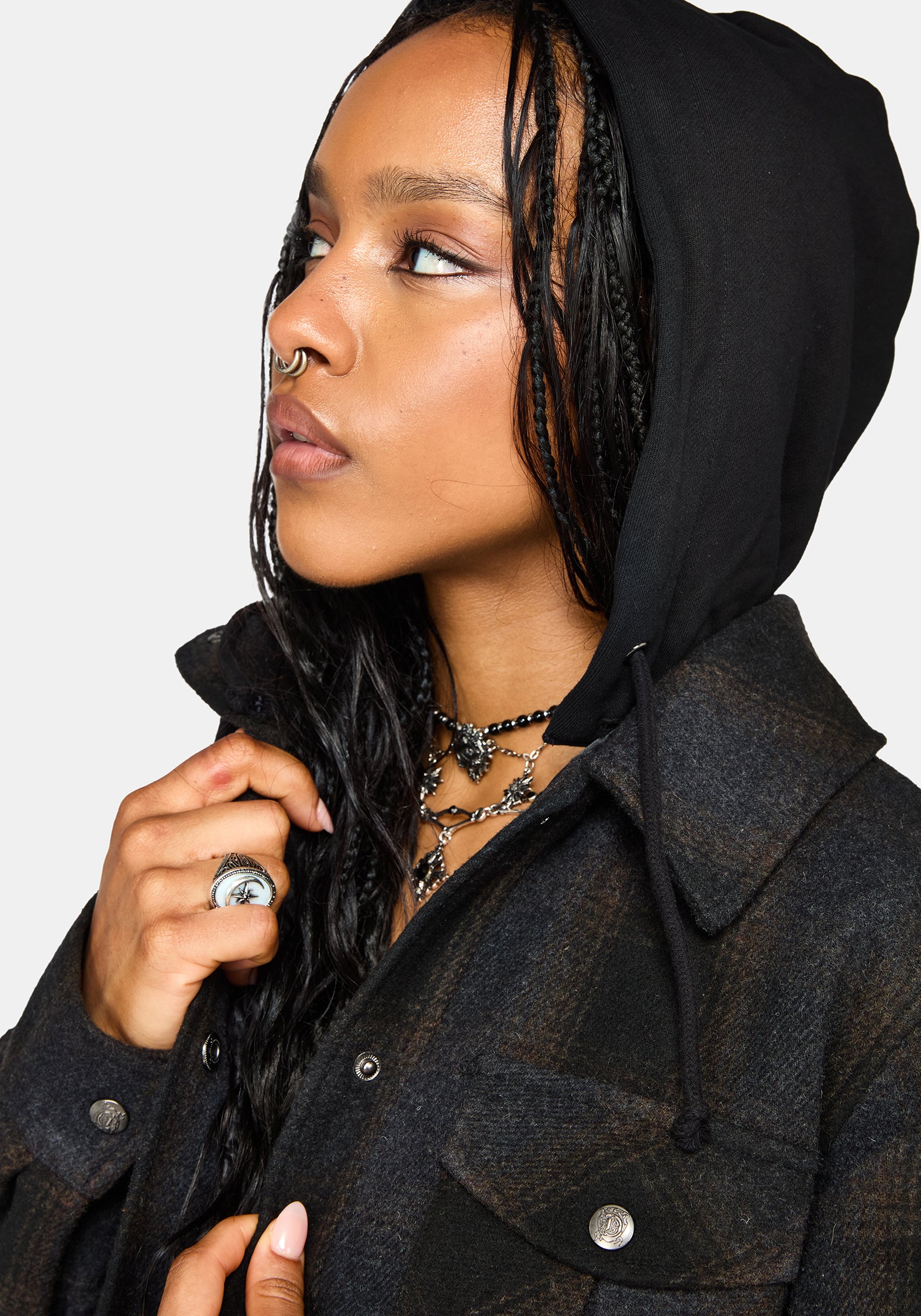 Marceline Hooded Pocket Check Shacket