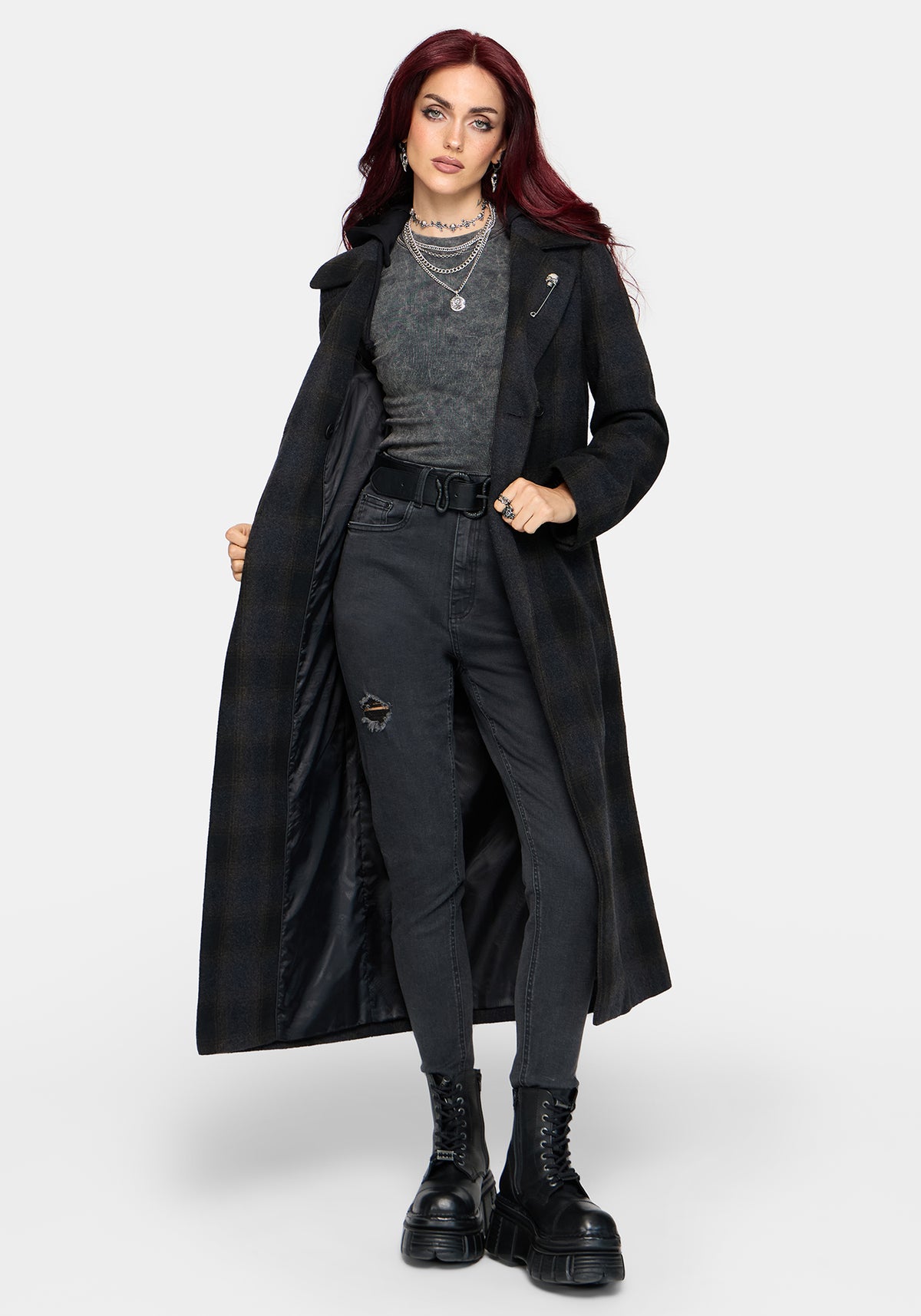 Marceline Hooded Check Longline Coat