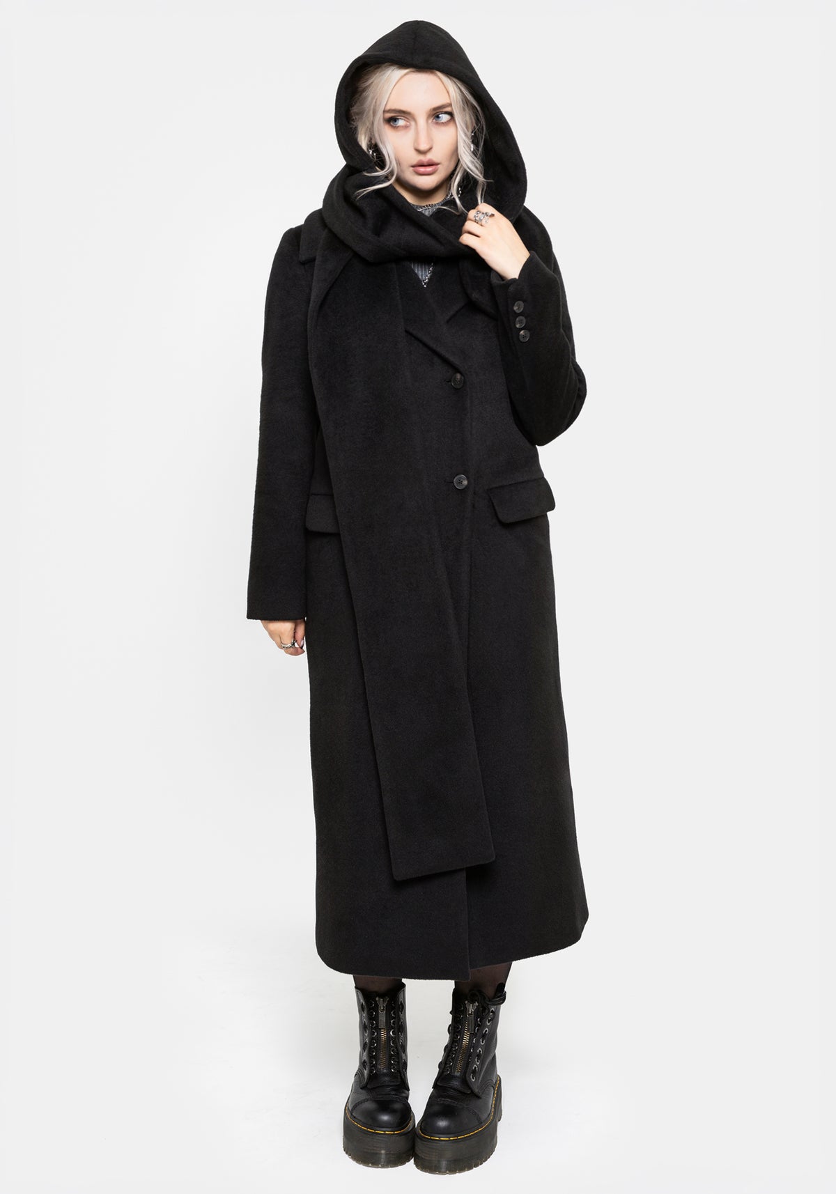 Lethe Hooded Scarf Longline Coat