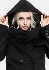 Lethe Hooded Scarf Longline Wool-Blend Coat